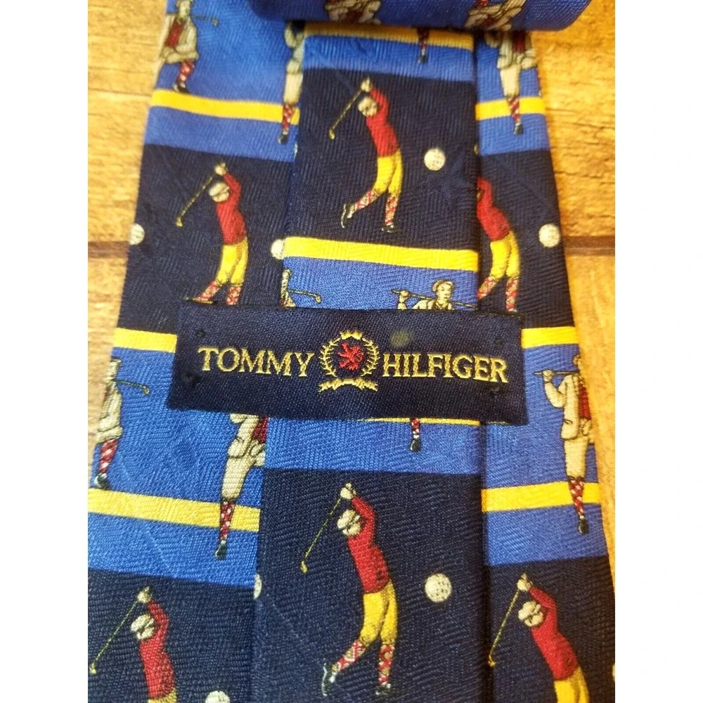 Tommy Hilfiger Blue Striped Golfers Multicolored‎ Pointed Silk Textured Tie